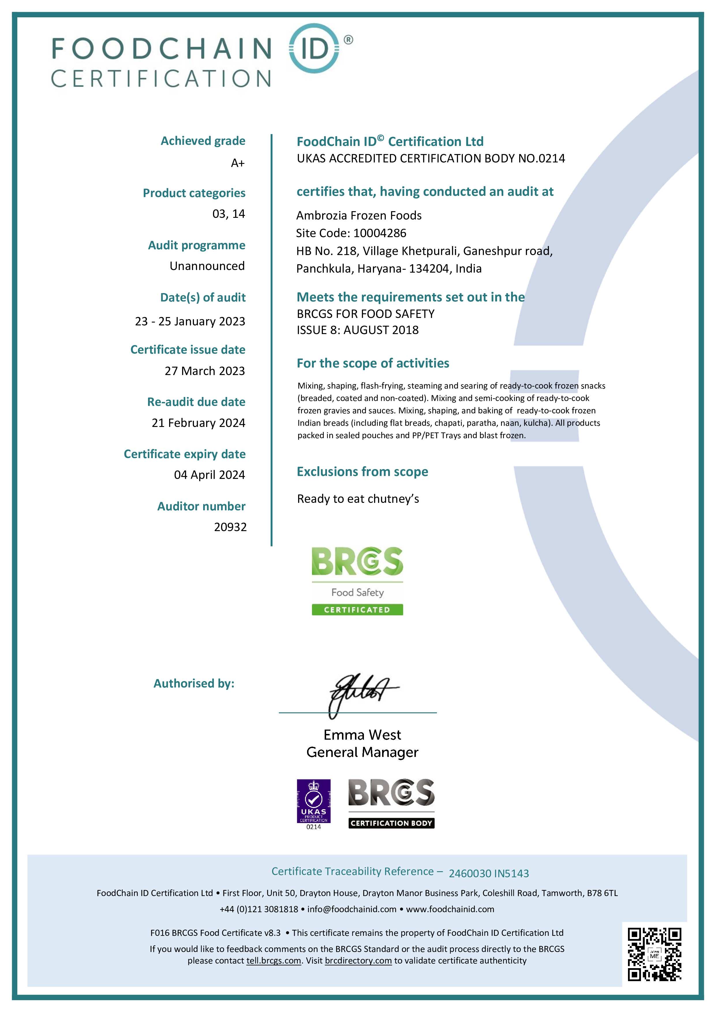 BRC Certificate - Home - SGT